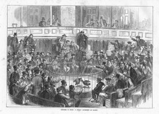 MADRID Scene at a Cock-Fighting Event - Antique Print 1873