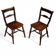 Pair Of Antique Victorian Elm Seat Bar Back Farmhouse kitchen Dining Chairs