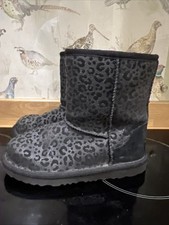 Ugg Australia Genuine Girls UK Size 1 Black Animal Print Boots Uggs