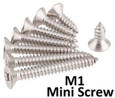 Small M1 SILVER STEEL WOOD SCREWS Self Tapping Countersunk Phillips Head T56