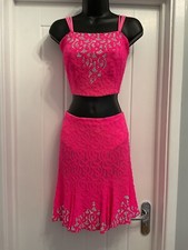 Ballroom/Latin Size 8/10 Rhinestone Neon Pink  2 x Piece Dance Costume