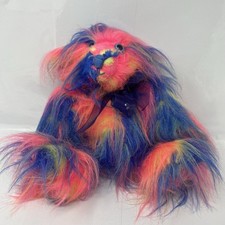 Teddy Bear Multicoloured Rainbow Soft Jointed With Bell & Bow Plush No Tags