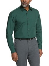 Van Heusen Men's Dress Shirt Regular Fit Poplin Solid, Dark Leaf, 17.5" Neck