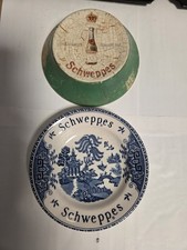Schweppes Advertising Items x2 - Ceramic Dish & Bottle Rest/Ashtray