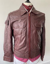 VINTAGE mens 70's CONDOR BROWN SOFT LEATHER CAFE BOMBER ZIPPED BIKER JACKET 40"