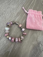 Rhona Sutton Sterling Silver Baby Pink Bead Charms Bracelet. Full Set.