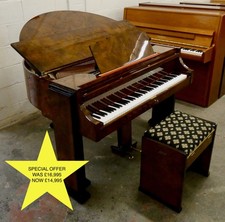 Strohmenger Art Deco Baby Grand Piano in book matched walnut