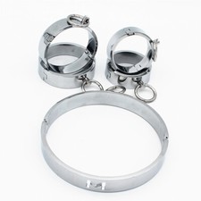 Metal Steel Bondage Handcuffs Ankle Cuffs Neck Collar Slave BDSM Restraint Adult