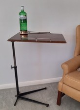 c19th  Adjustable Reading Table Over Bed Table - Industrial Iron Base + Castors