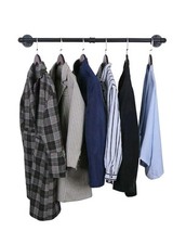 Industrial Wall Mounted Pipe Clothes Rail Clothing Storage Hanging Bar Black