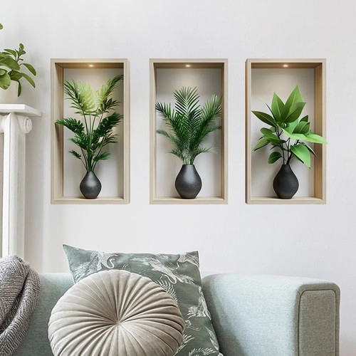 3pcs potted green - green, wall
