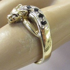2003 9ct Gold Sapphire & Diamond Jaguar Lion Ring, Size P