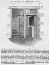 Workman's Time Recorder Antique Engineering Print 1882