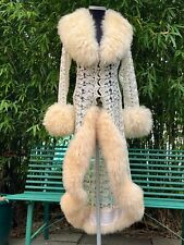 Rare Y2K Catwalk Collection London Ivory Lace Coat with Real Sheepskin Trim Sz S