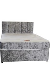 Double Bed 4FT6 - Silver Crushed Velvet - 4 Drawers Storage