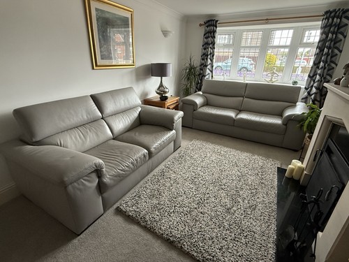 Grey leather seater sofas - 2,