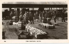 REAL PHOTO POSTCARD OF FISH PONTOON, BLYTH, (NEAR BEDLINGTON), NORTHUMBERLAND