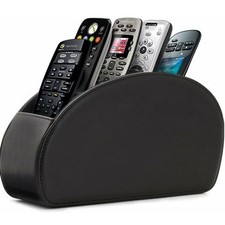 Remote Control Holder with 5 Slots | PU Leather Desk Caddy & TV Remote Storage 