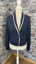 Tommy Hilfiger Women’s Navy Blue Grey Piping 100% Cotton Blazer Jacket Size M