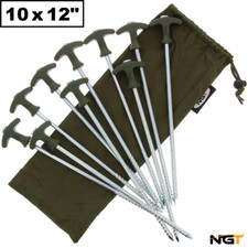 10 x NGT Heavy Duty 12" Bivvy Pegs With Case Carp Fishing Camping Tent Brolly