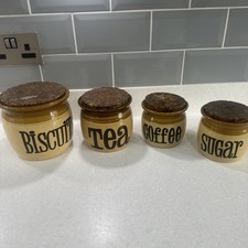 Vintage T G Green  tea coffee sugar  biscuit  brown cream canister cork set