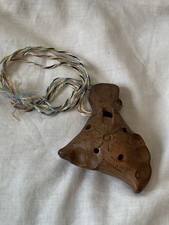 Mexican Hand Made Orincas 3 1/2 Inch Flute With Sun Motif & Signed By Artist