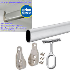 Wardrobe Rail Chrome Hanging Oval Rails Cut To Size - Free Pre Ends With Screws.