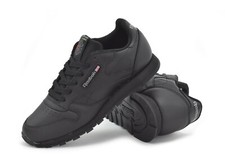 Reebok Classic Leather Junior Trainers Older Kids All Black Sneakers Lace-Up