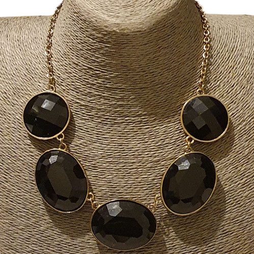 Black crystal gold tone chain - crystal,