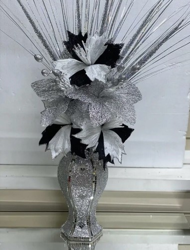 Silver vase with flowers - silver,