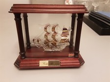 Golden Hind glass model ship in wood and glass case
