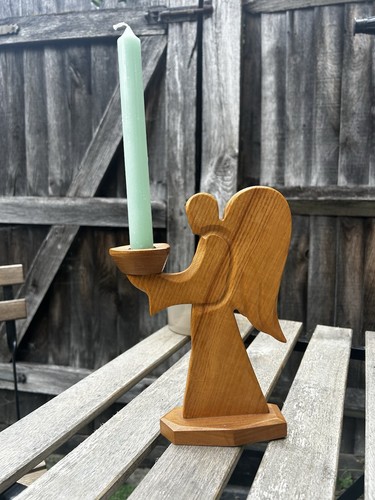 Wooden angel candle - candle, holder