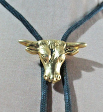 western bolo tie gold tone cow