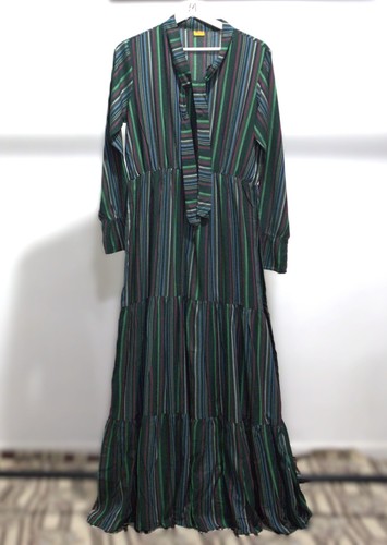 Dark green multi stripe linen - dark,