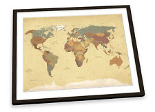 Map of the World Beige FRAMED ART PRINT Picture Poster Artwork