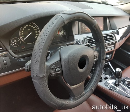 Leather black car steering - black,