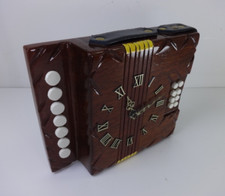Vintage Wall Clock Accordian Instrument Design Wooden Handmade Music Theme