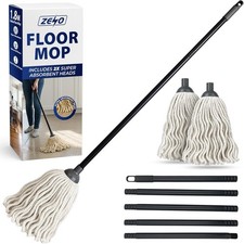 150CM LONG COTTON FLOOR MOP WITH 2 ULTRA ABSORBENT HEADS METAL POLE TWIST & LOCK