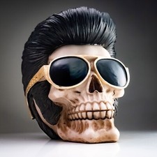 Elvis Skull Resin Figurine, Rockabilly Skeleton, Novelty Ornament Decor