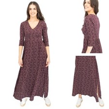 Womens Seasalt Maggie Maxi Dress Purple Floral Cotton ¾ Sleeve