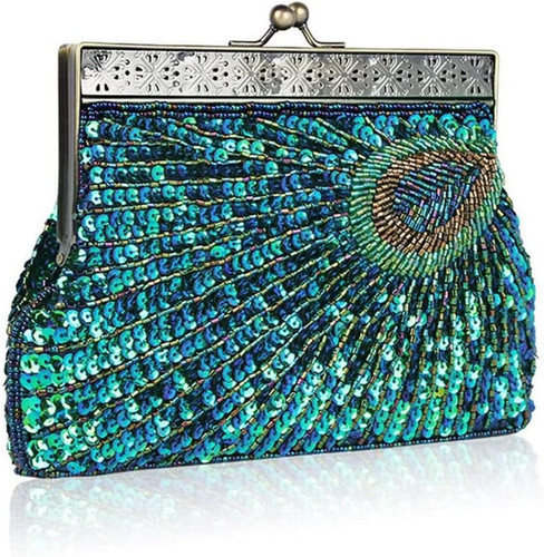 Vintage sequin peacock - sequin, clutch
