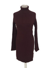 Mango Women's Jumper Dress Burgundy Ribbed Knit L/Sleeve High Neck Midi New F1