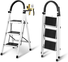 Foldable 3 Step Ladder Stepladder Non Slip Max Weight 150kg white Lightweight