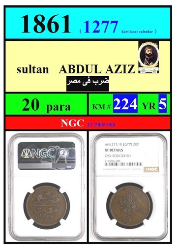 Egypt coins 1861 - egypt, 1277-sultan