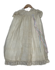 Vintage Baby Chiffon Christening Gown Dress Lace Edging 70cm Long Unisex Ribbons
