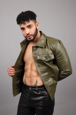 Army green leather trucker - army,