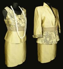 Presen De Luxe Gold 3-Piece Floral Wedding Skirt Top Jacket Suit Uk 16 Eu 44