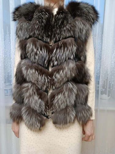 Silver fox fur vest women - fur,