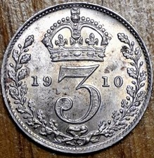 1910 Threepence 3d King Edward