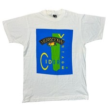 Vintage Single Stitch T-Shirt Merrydown Cider Graphic Print USA White Mens Large